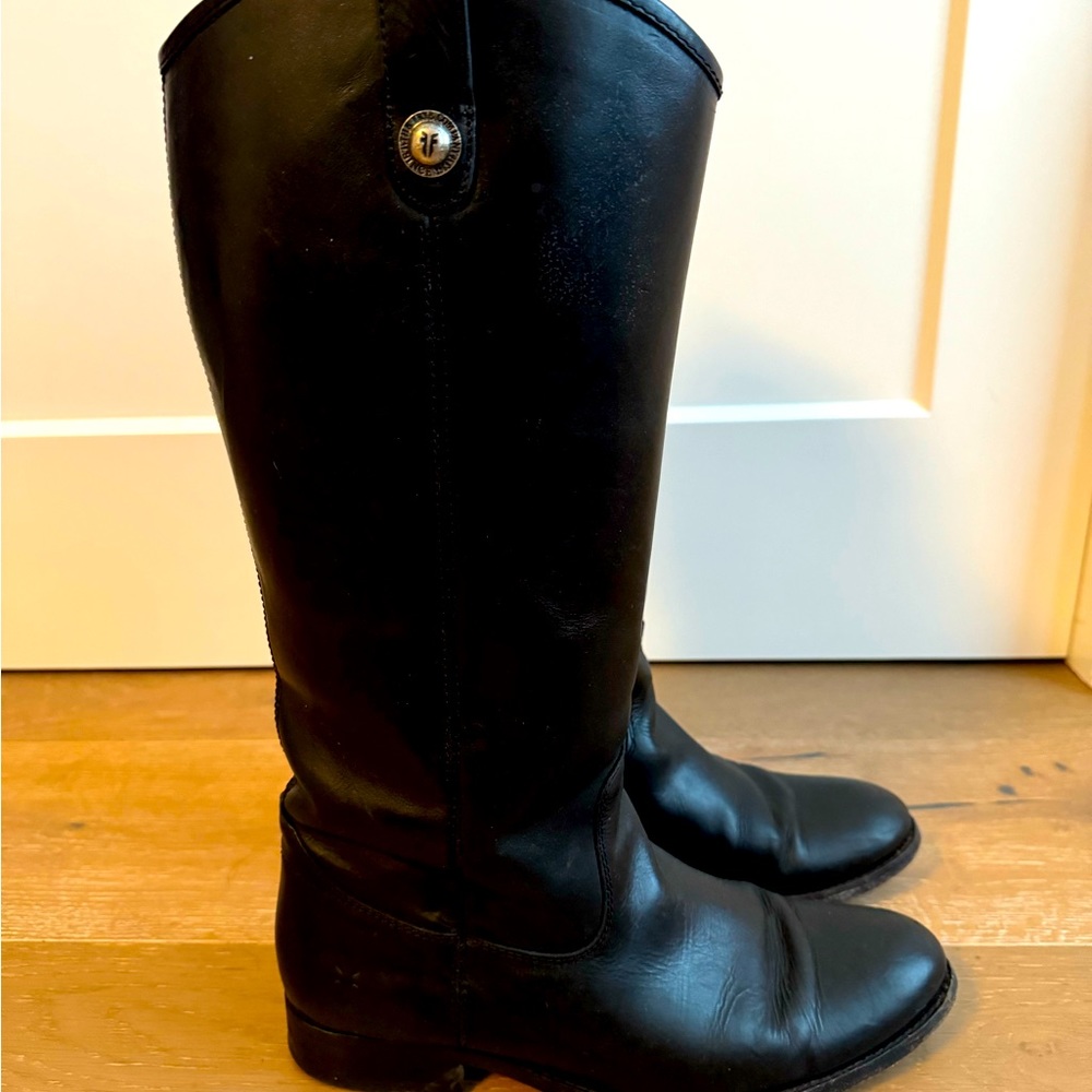 Frye Melissa Button Black Leather Knee High Boot